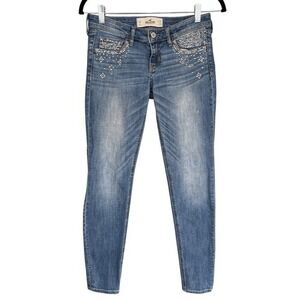 B8 Hollister Jeans Western Rhinestone Sparkle Blue Denim Women's Size‎ 26x31